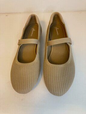 Arromic Tan Knit Mary Jane Flats – Size 8.5, Lightweight & Cushioned